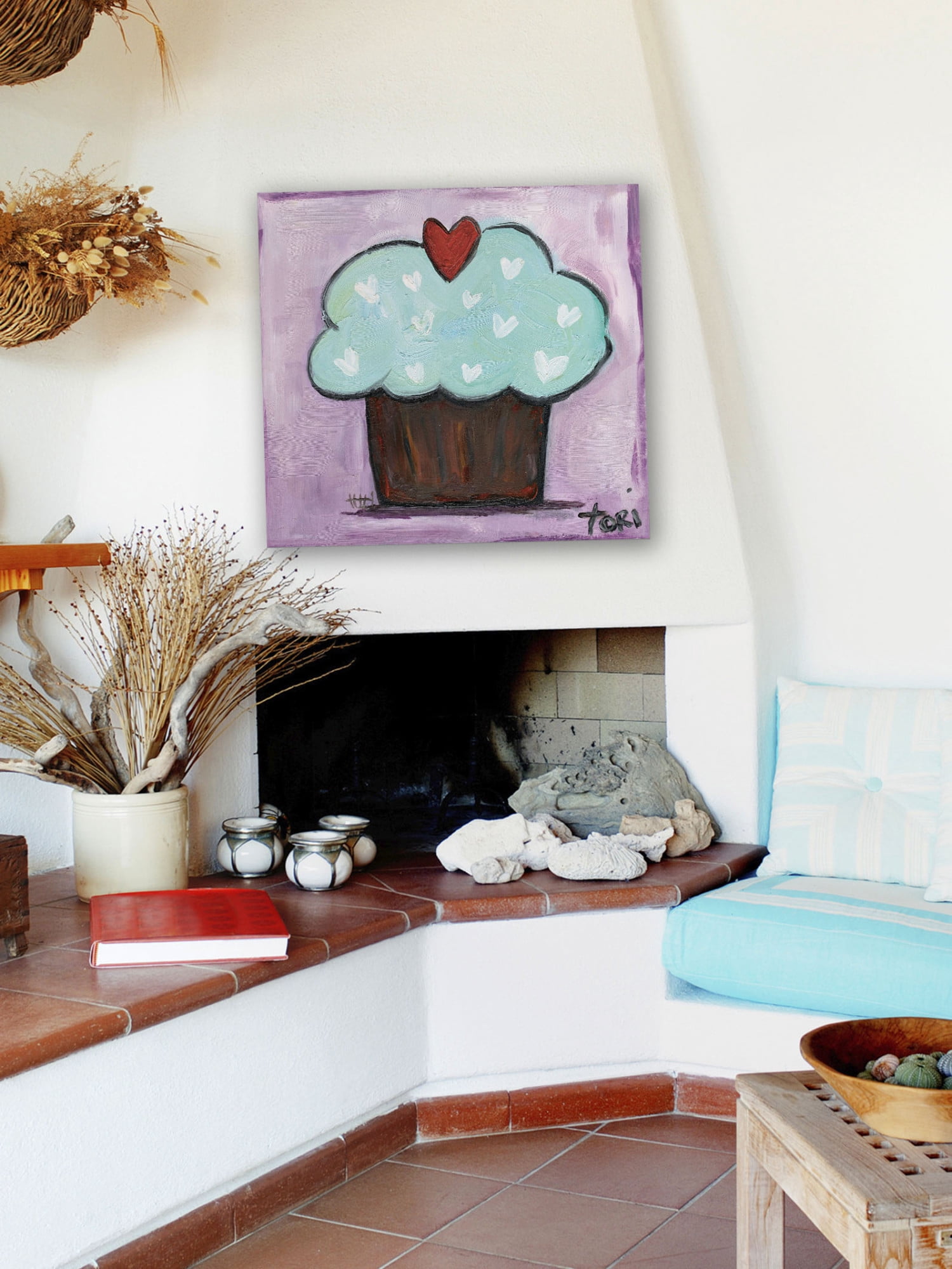 Marmont Hill "Purple Heart Cupcake" by Tori Campisi Painting Print on Canvas