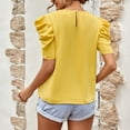 thumbnail image 4 of Bienvenido Women T Shirt V Neck Front Bow Short Puffy Sleeves Back Button Closure Summer Casual Top Yellow S, 4 of 6