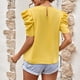 thumbnail image 4 of Bienvenido Mujer Camiseta Cuello En V Lazo Delantero Mangas Cortas Abullonadas Cierre De Botón Trasero Verano Casual Top Amarillo S, 4 of 6