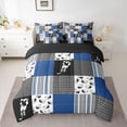 thumbnail image 2 of Feelyou Eat Hockey Sleep Comforter Set 7pcs, Blue Patchwork Plaid Queen Bedding Sets, 2 of 8