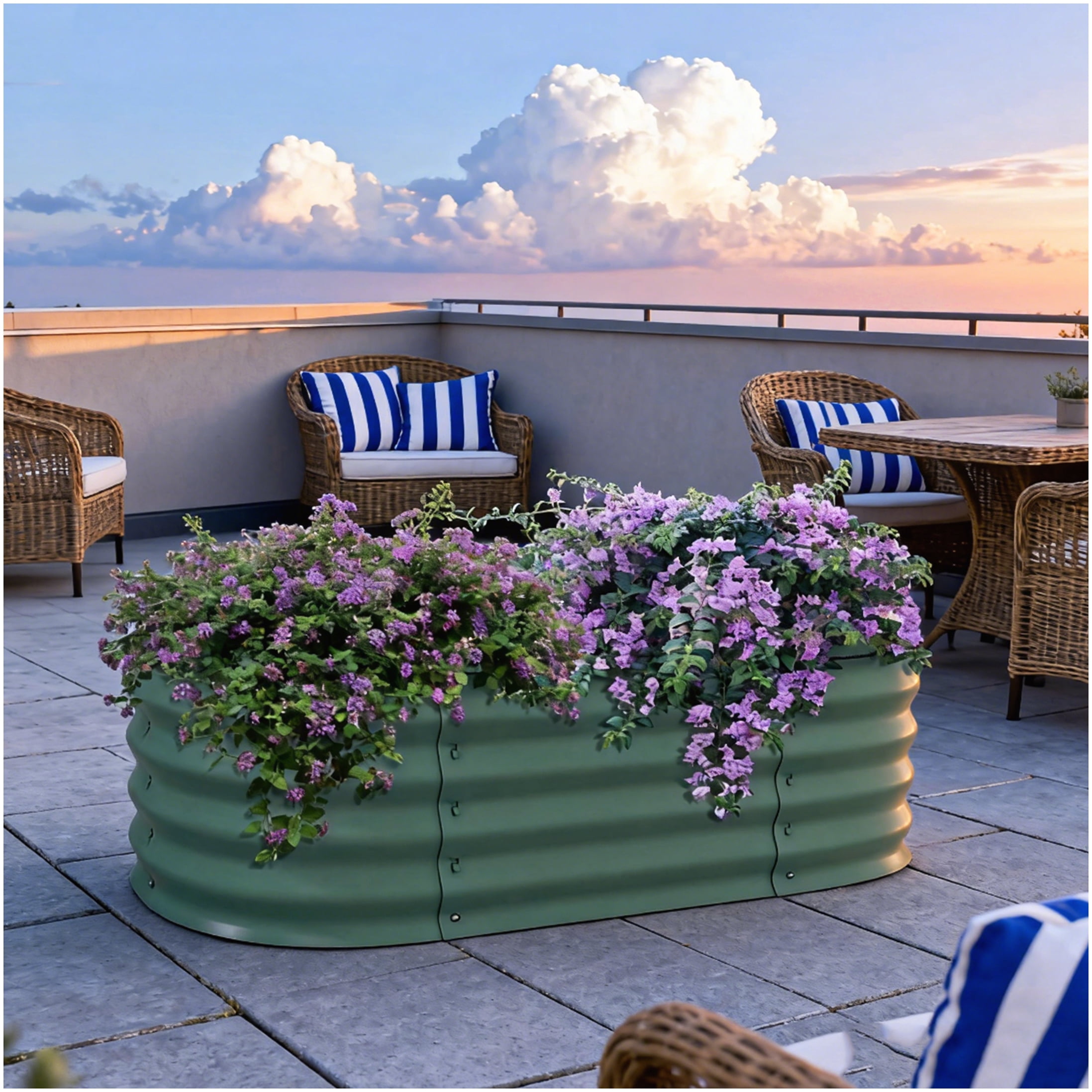 Elevated Planter Box with Safety Edge, Outdoor Metal Raised Garden Bed for Herbs, Vegetables & Flowers