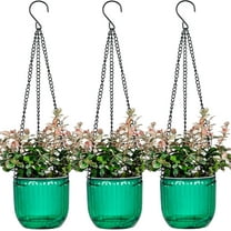 3 Pack 4.5 Inch Self Watering Hanging Planter, Hanging Planters for Indoor Plants Basket Bulk Outdoor Plastic Hanging Plant Pots with 3 Hook Chains Drainage Holes for Garden Home(Green)