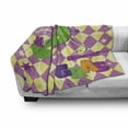 thumbnail image 3 of Mardi Gras Soft Flannel Fleece Throw Blanket, Checkered Pattern with Stars Graphic Harlequin Festival Composition, Cozy Plush for Indoor and Outdoor Use, 70" x 90", Pink Yellow Green, by Ambesonne, 3 of 6