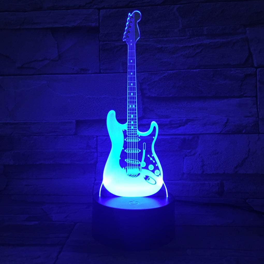 3D Light Electric Guitar Bass Model Illusion 3D Lamp LED 7 Colors USB Touch Desk 