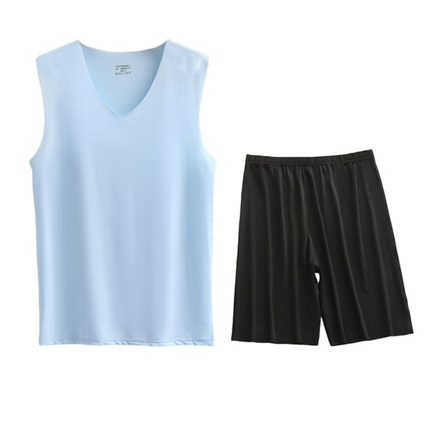 Conjunto Deportivo de los Hombres, Moda Casual de Color Sólido Cuello en V sin Mangas de Elasticidad Superior para el Desgaste Al Aire Libre, Traje Atlético de Humedad