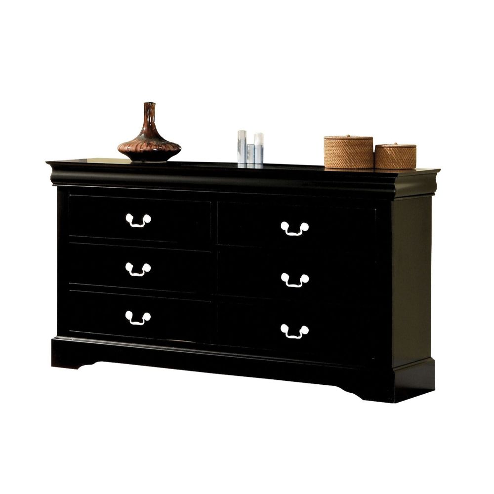 Louis Philippe III Sleek Black 6-Drawer Dresser with Nickel Handles