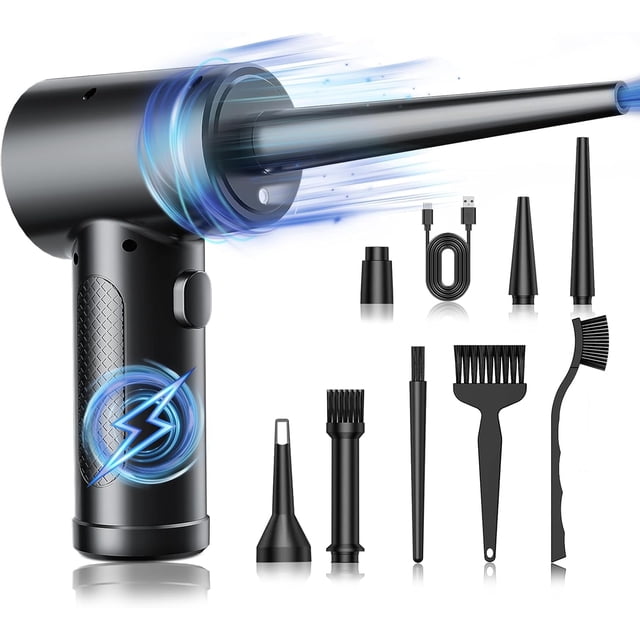 Compressed Air Duster, 110000RPM Electric air Duster for Keyboard Cleaner, Reusable no Canned Air Duster,7600mAh Rechargeable Cordless Compressed Air Kit for Car Dust Remover (Plastic)