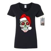 Christmas Mexican Sugar Skull Womens V Neck T-Shirt Black 2XL