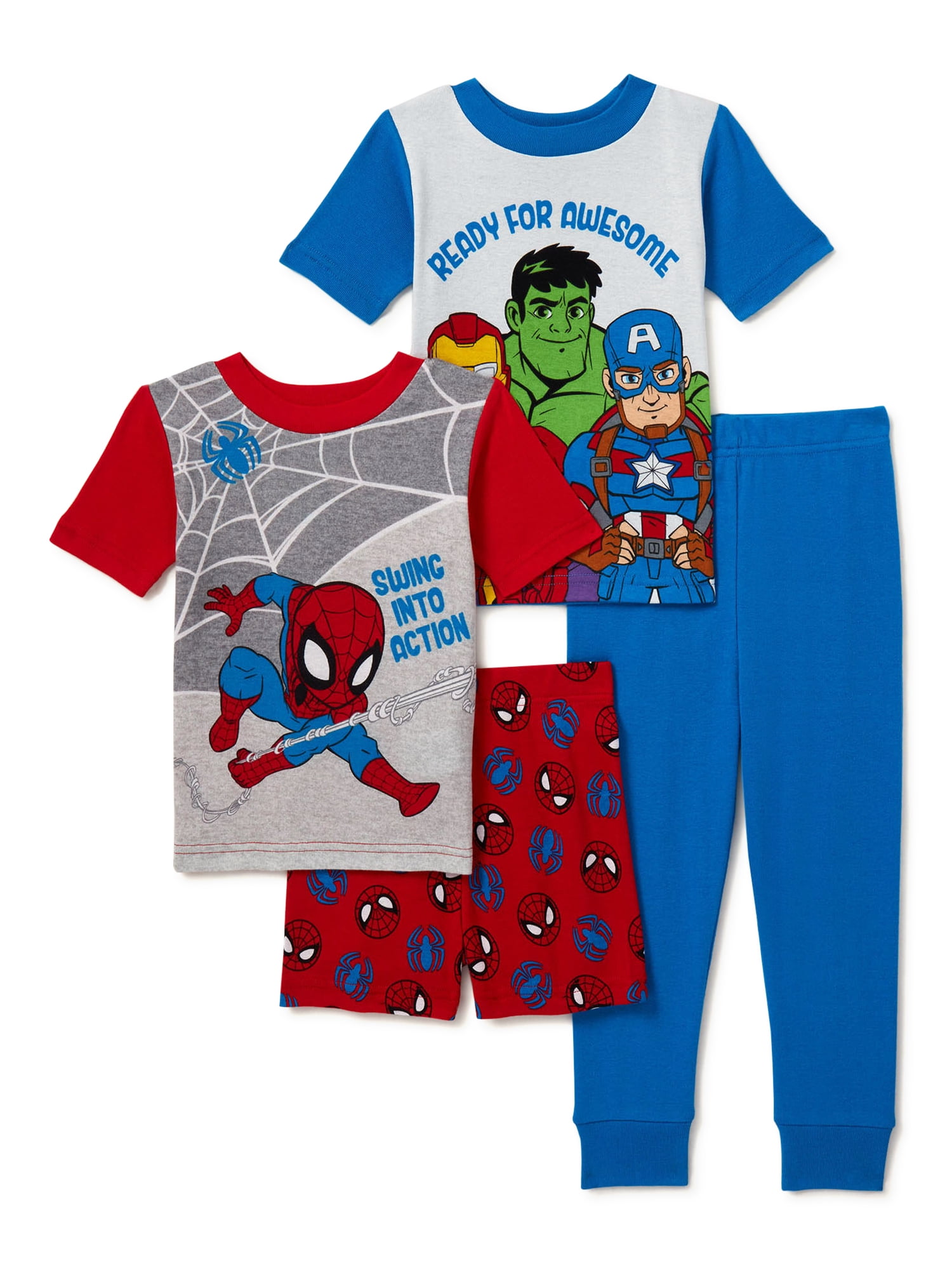 Marvel Super Hero Adventures Toddler Boy Cotton Knit Pajamas, 4Piece