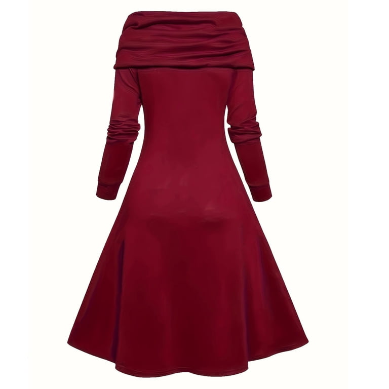 SMihono Dresses for Women Fashion Solid Casual Long Sleeve Cowl Neck Drawstring  Dress Jersey Dress Spring Dresses for Women 2025 Wine 10 - Walmart.com