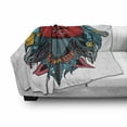 thumbnail image 3 of Tribal Soft Flannel Fleece Throw Blanket, Warrior Wolf Portrait with Feathers Animal Art, Cozy Plush for Indoor and Outdoor Use, 50" x 60", Teal White and Red, by Ambesonne, 3 of 6