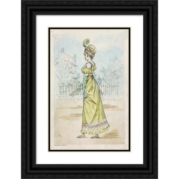 Henri Boutet 11x14 Black Ornate Wood Framed Double Matted Museum Art Print Titled: 1911 Nineteenth -Century Female Modes (1908)