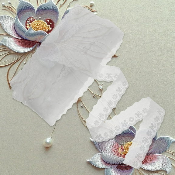 RENACLIPY White Embroidery Cotton Lace Fabric Roll with for Sewing and Crafts