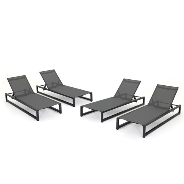 Noble House Modestea Chaise Longue Extérieure en Aluminium Noir (Ensemble de 4)