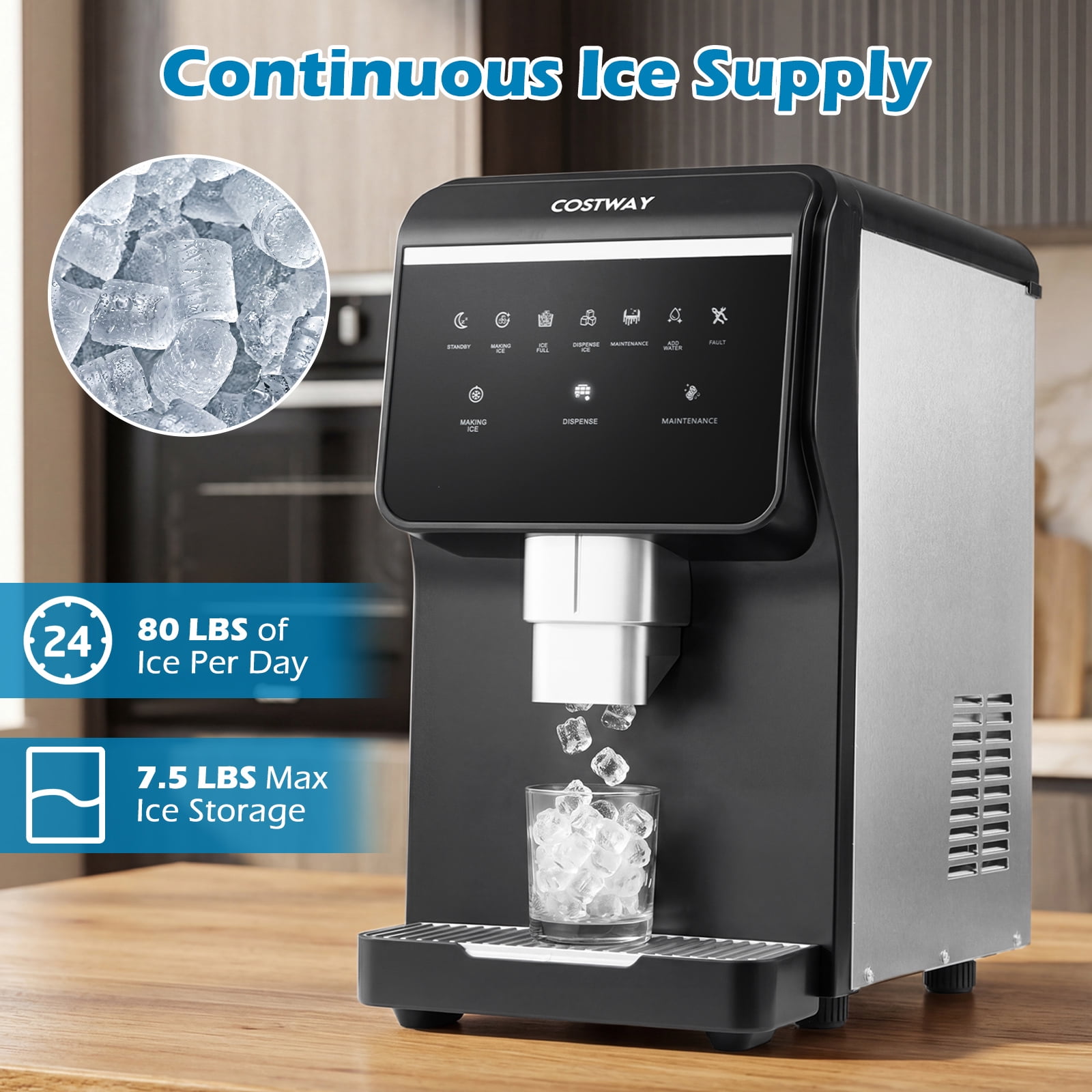 Costway Countertop Ice Machine with Self Dispensing, 80 LBS Per Day, 7.5 LBS Ice Storage