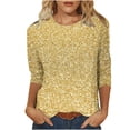 thumbnail image 2 of ALLLIST Spring Tops for Women 2024 Trendy Yellow Crew Neck Embellished Solid 3/4 Sleeve T-Shirts Womens Shirts Plus Size L, 2 of 5