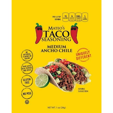 Pack Of 2 Mateo's Medium Ancho Chile Taco Seasoning - 1 oz (Packaging May Vary)