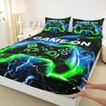 thumbnail image 3 of Castle Fairy Teens Boys Girls Blue Green Gamepads 3Pcs Twin Sheet Sets,Video Game Twin Fitted Sheet,Abstract Lightning Breathable Flat Sheet,Microfiber Bedroom Decor, 3 of 7