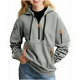thumbnail image 4 of HAOTAGS Teen Boys Sport Hoodie, Half Zip Hooded Sweatshirts with Multi-pockets Casual Pullover Top Gray 9 Years, 4 of 9