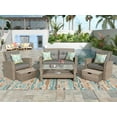 thumbnail image 3 of 4-Piece Outdoor Patio Furniture Set, All-Weather PE Rattan Sectional Sofa with Ottoman and Cushions, Gray Conversation Set for Garden, Porch, Poolside, 3 of 7