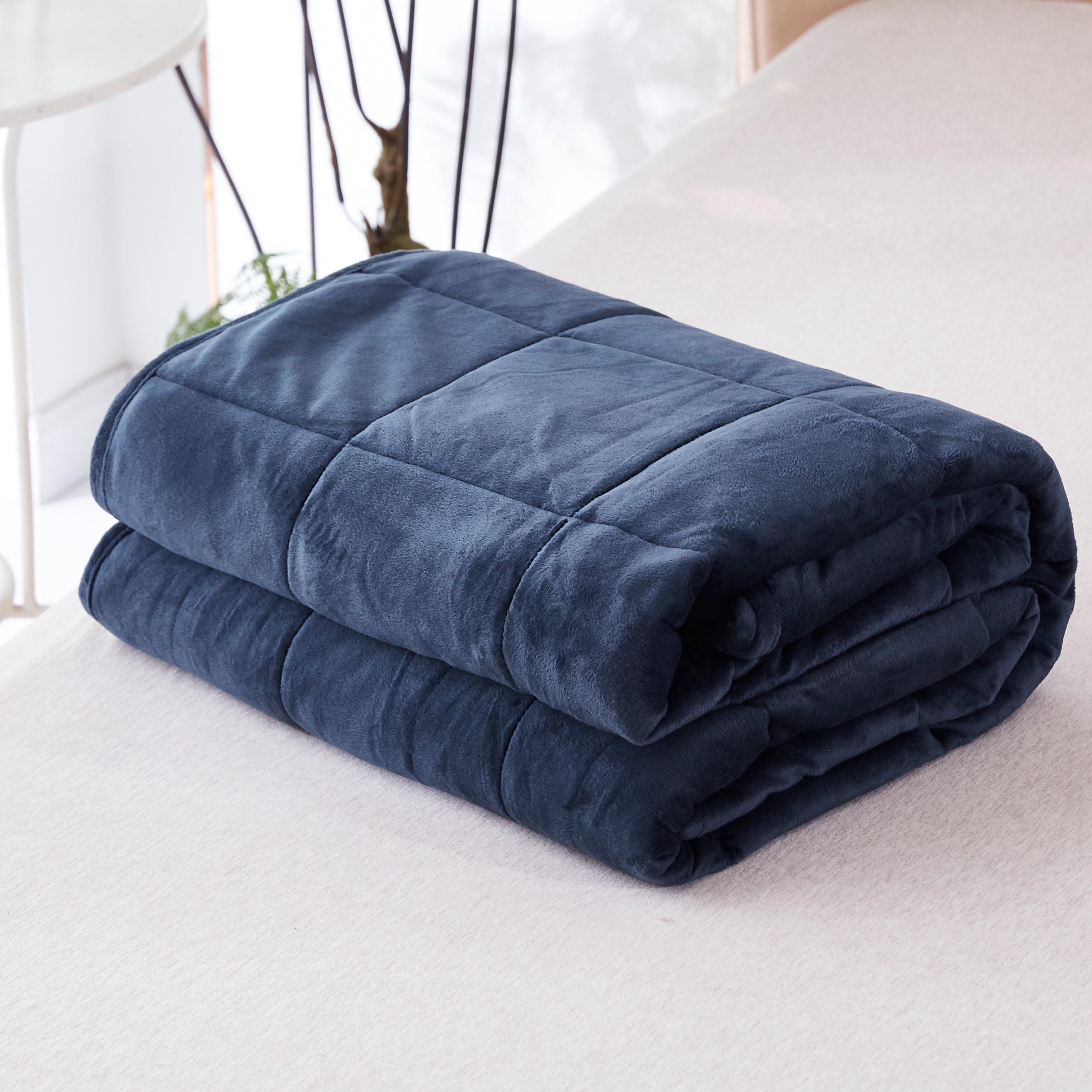 Weighted Blankets 12 lb Premium Ultra Plush Mink to Microfiber 48" x 72" Navy Color, Adult