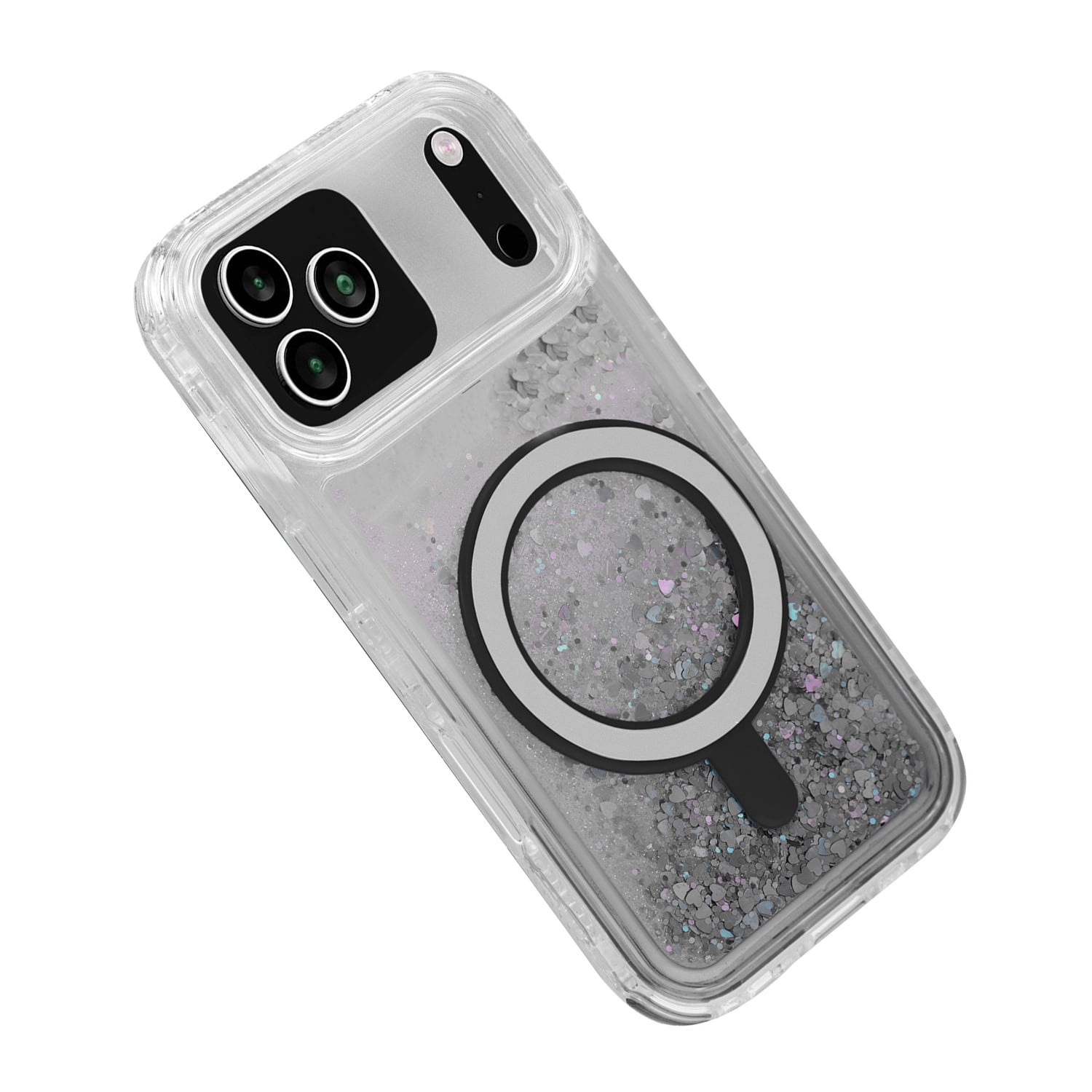 Wireless Charging Protective Glitter Liquid Bumper Case for iPhone 17 Pro Max - Black