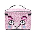 thumbnail image 4 of HELLHERO Portable Makeup Case Zipper Storage Bag Pink Leopard with Cartoon Face Double Zipper Polyester with Brush Holder 8.86 x 6.5 x 5.9 Inches With Brush Storage for Woman, 4 of 6