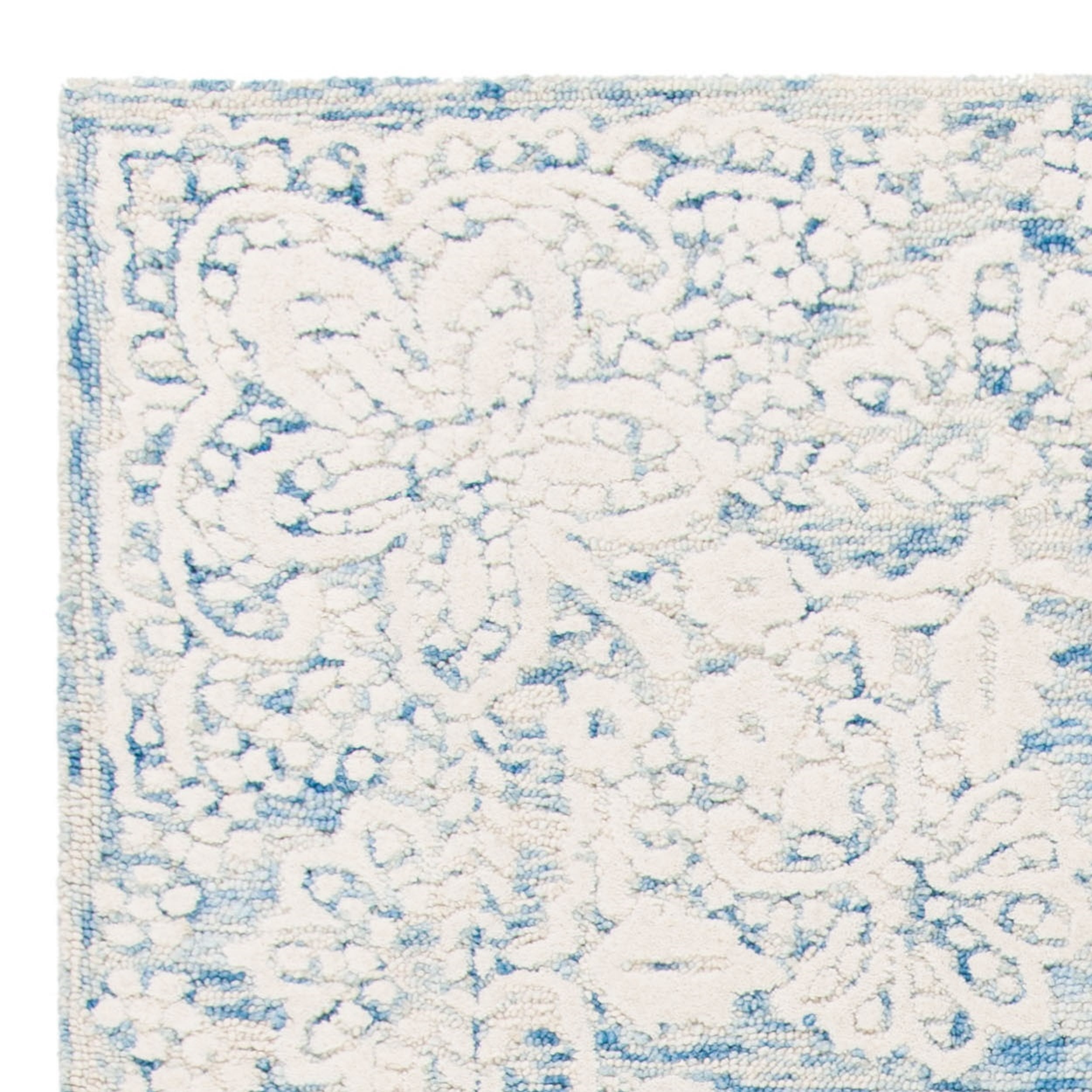 SAFAVIEH Glamour Stanice Distressed Floral Wool Area Rug, Blue/Ivory, 4' x 6'