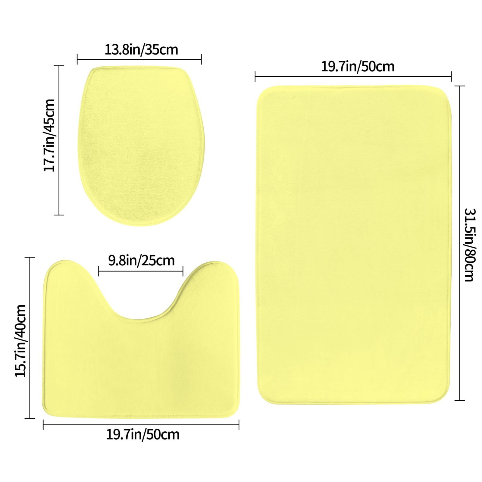 Bathroom Rugs Sets 3 Piece - light-yellow Absorbent Non Slip Bath Mats, U-Shape Toilet Lid Cover, Contour Mat, Soft Washable Shower Mats Bath Rug Mat for Bathroom Tub Toilet