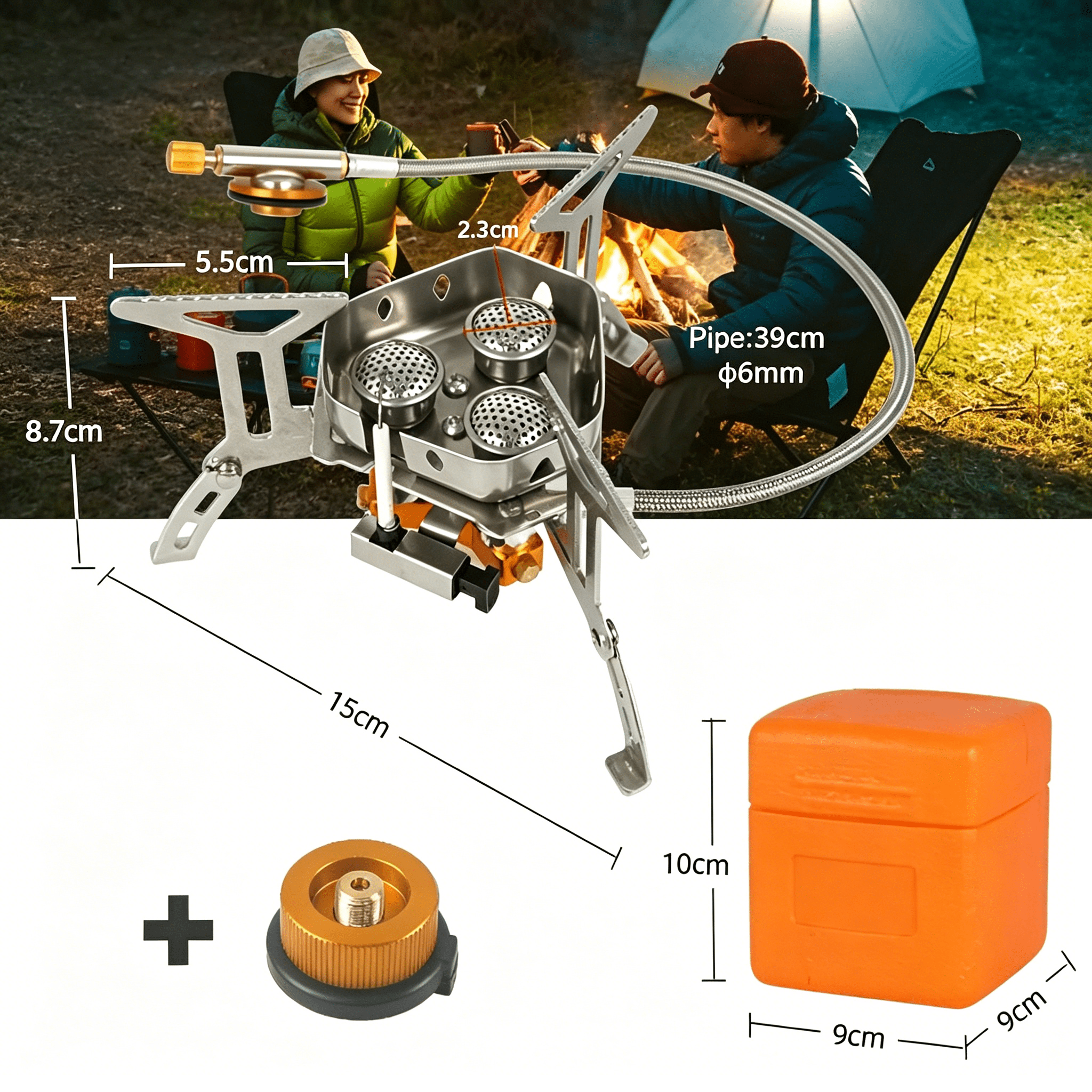 HIBIBUD 2026 New 3 S Gas Stove Tourist Camping Burners Folding Backpacking Furnace 6800W Outdoor Hiking Picnic Bbq Cooking Equipment (Stove with Adapter)