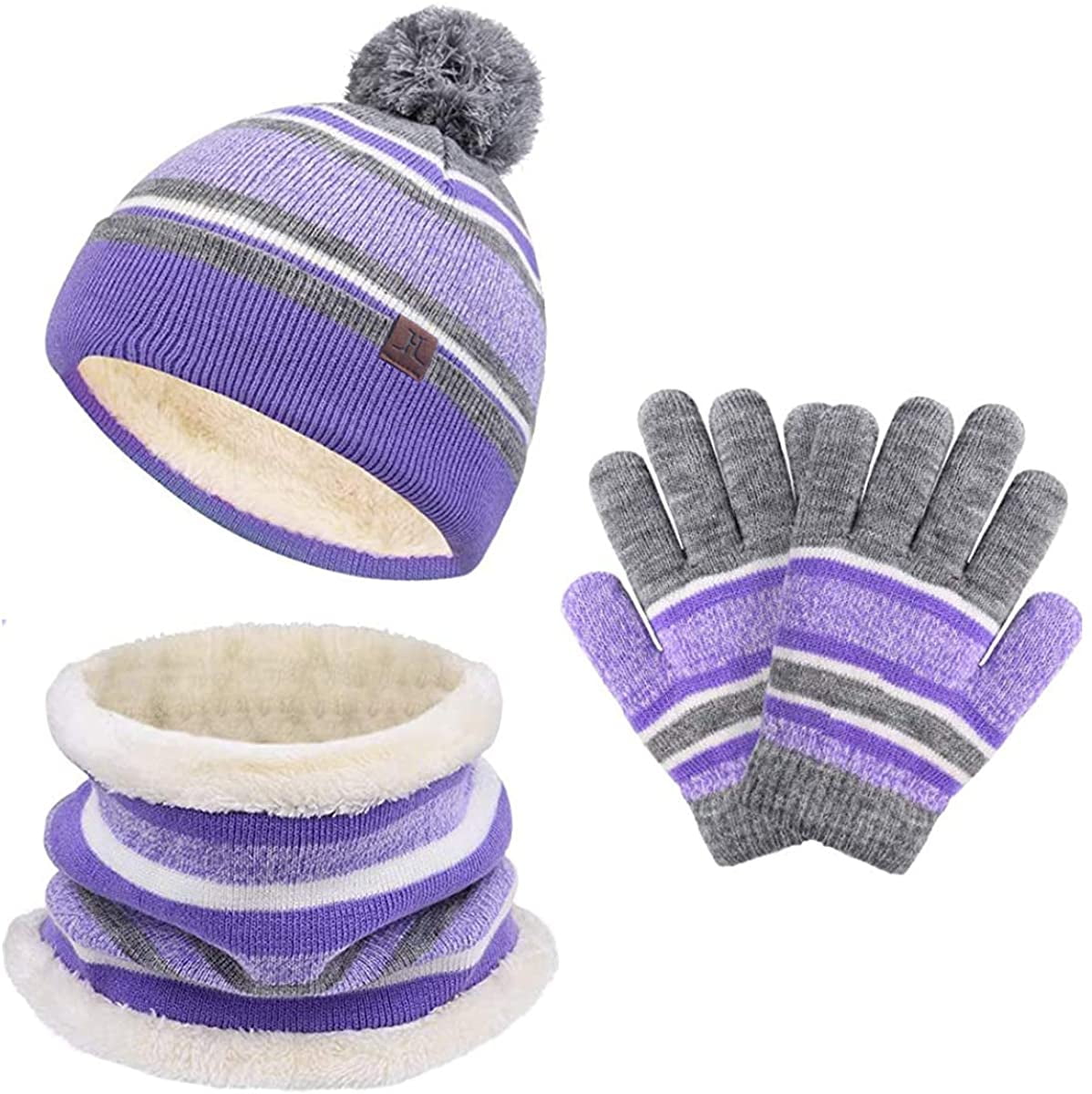A--black--3 Pcs-- hat+scarf+gloves Maylisacc 3 Pcs Winter Knit Free Size