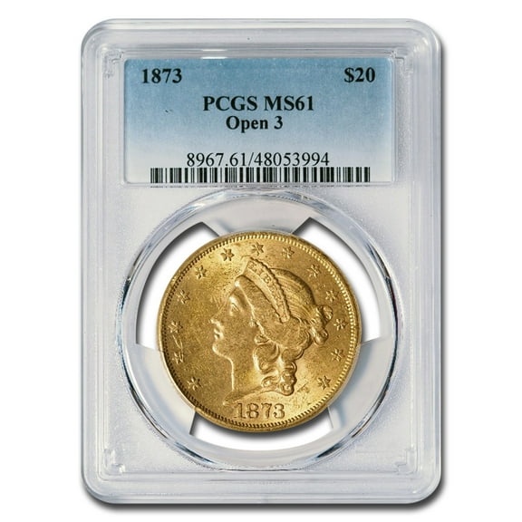 1873 $20 Liberty Gold Double Eagle Open 3 MS-61 PCGS