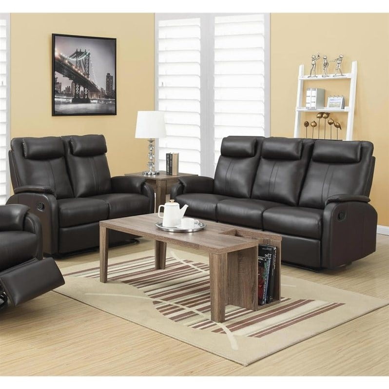 Monarch 2 Piece Reclining Rocker Leather Sofa Set In Dark Brown
