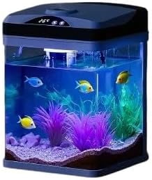 PUPIX 2 Gallon Fish Tank Aquarium Smart LED Glass Aquarium Self Cleaning Filtration Touch Control 7 Color Lighting Clear Glass