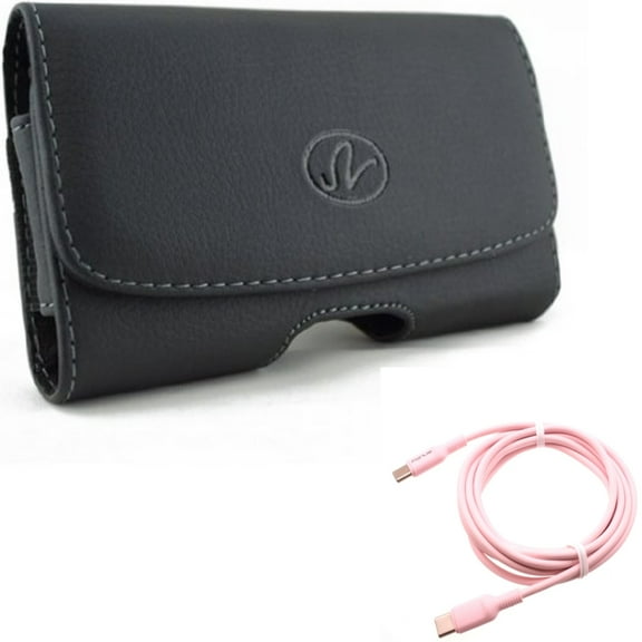 Pink 10ft Long Cable w Case Belt Clip for Samsung Galaxy A53 5G,A33 5G Phones - USB-C to Type-C PD Fast Charger Cord Power, Leather Swivel Holster Loops