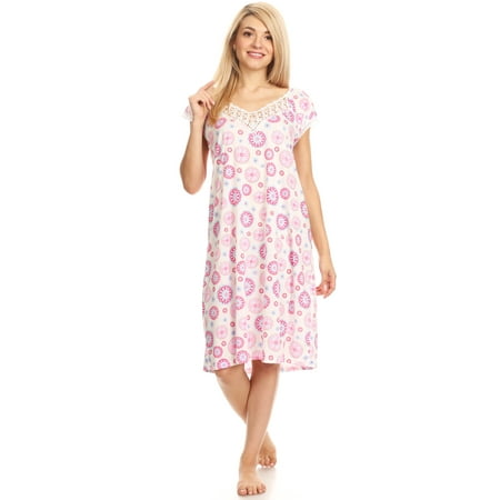 803 Womens Nightgown Sleepwear Woman Short Sleeve Sleep Dress Nightshirt Green XL