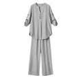 thumbnail image 7 of Cagogo Women Plus Size 2 Piece Set V Neck Long Sleeve Shirt Wide Leg Pants Casual Loose Outfits Solid Basic Matching Lounge Tracksuits Comfy Travel Airport Clothes, Gray S, 7 of 7