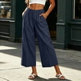 thumbnail image 2 of HomeDM Capris Pants for Women Wide Leg Pants with Pockets High Waisted Navy Lounge Work Trousers Size M, 2 of 8