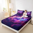 thumbnail image 3 of Metsweet Galaxy Unicorn Queen Sheets 4 Pieces, Gradient Universe Nebula Queen Sheet Sets, Purple Blue,1 Fitted Sheet, 1 Flat Sheet and 2 Pillowcases, 3 of 5