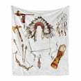 thumbnail image 1 of Tribal Soft Flannel Fleece Throw Blanket, Tomahawk Native Chef Dreamcatcher Feather Old World Motifs Image, Cozy Plush for Indoor and Outdoor Use, 50" x 60", Marigold Beige, by Ambesonne, 1 of 6