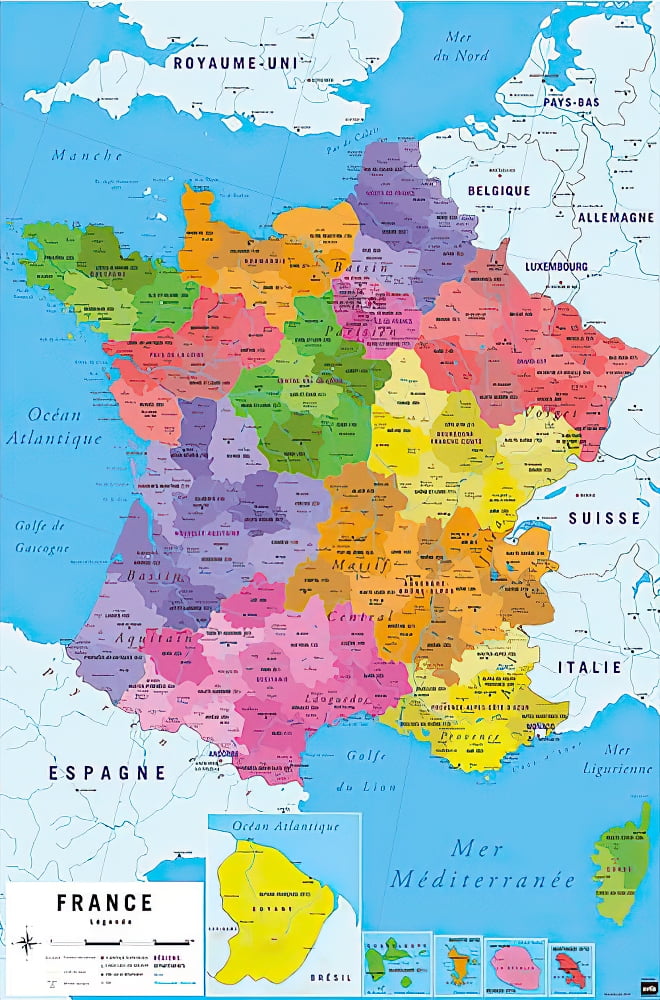 CARTE DE FRANCE ~ 24x36 GEOGRAPHY MAP POSTER NEW/ROLLED! 