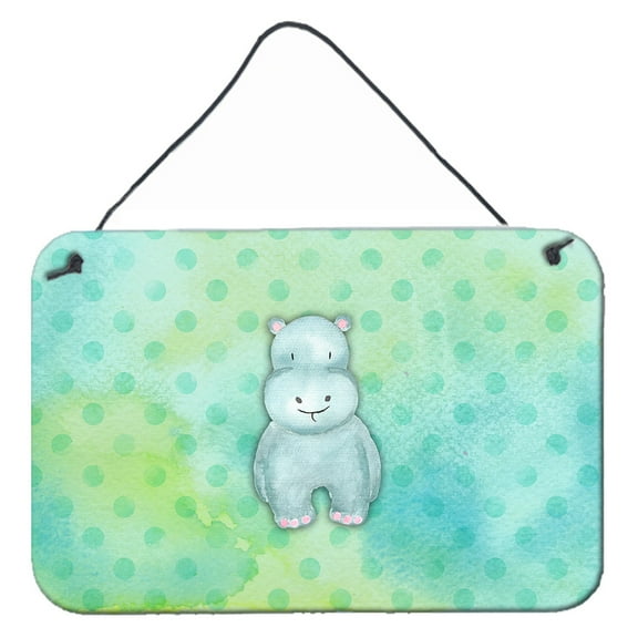 Carolines Treasures BB7389DS812 Polkadot Hippopotamus Watercolor Wall or Door Hanging Prints  8x12 multicolor