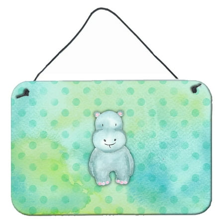 Carolines Treasures BB7389DS812 Polkadot Hippopotamus Watercolor Wall or Door Hanging Prints 8x12 multicolor