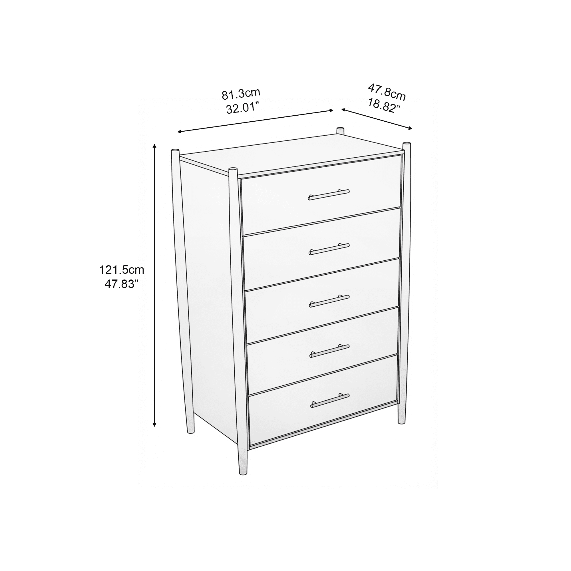 Josiah Solid Wood 5 Drawers Chest Brown - for Adults and Teens