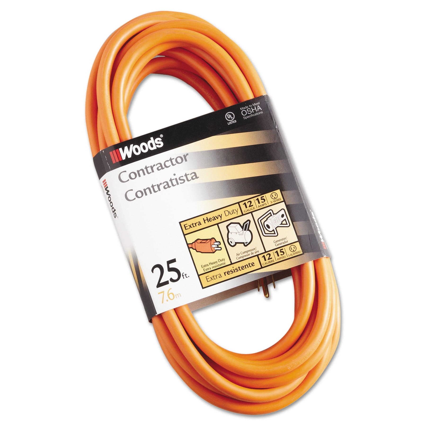 CCI Outdoor Round Vinyl Extension Cord, 12/3 AWG, 25ft, Orange