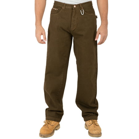 Vibes Mens Relax Straight Brown Color Denim 5 Pocket Jeans Carabiner Clips On Belt