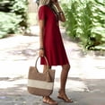 thumbnail image 5 of TAGOLD Womens Short Sleeve V-Neck Knee-High Dress Zip Detail Solid Color Short Dress Summer Casual Wear, 5 of 5