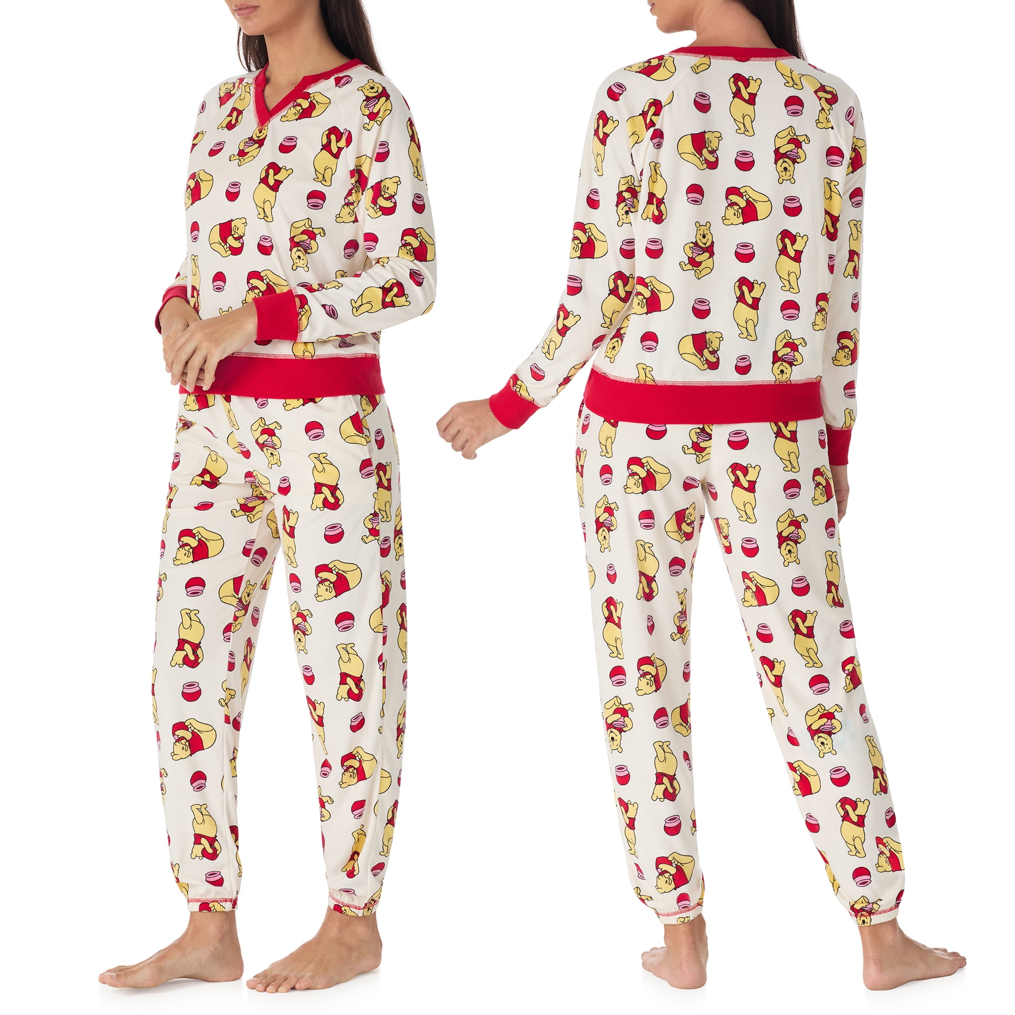 Richard Leeds International Womens Winnie the Pooh Matching 2 Piece Long Sleeve Pajama Top & PJs Jogger Pants Set with Pockets - Soft & Cozy Sleep & Loungewear Pajamas Sets for Women, Ivory, XL