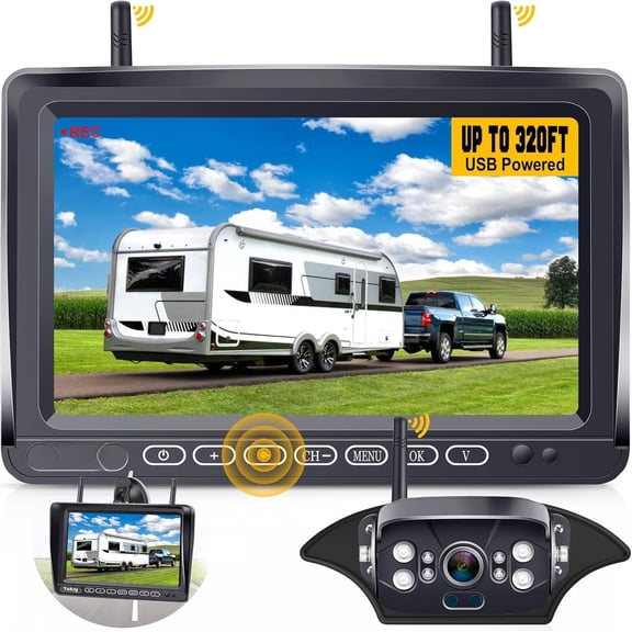 RV Backup Camera  Plug and Play: Pre-Wired for Furrion System Recording Wide View Rear View Camera Clear Night Vision  1080P 7''  Key  for Trailer Camper Motorhome  Y27-N