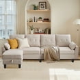 thumbnail image 4 of Pingliang Home Convertible Sectional Sofa with Storage Ottoman and Side Storage Pockets,Modern 4 Seat L Shaped Couch with 19.3" Seat Depth for Living Room Office Apartment Studio,Beige, 4 of 14